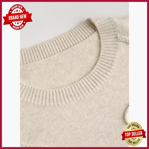 Oversized Knit Pullover Sweater, Long Sleeve Crew Neck, Soft Polyester Blend - Picture 2 of 7